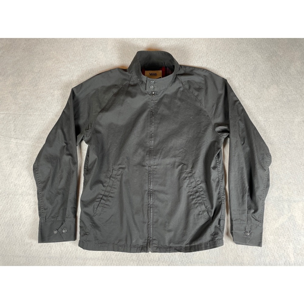 Vans Mens Harrington Jacket Medium Charcoal Grey Plaid Lined Full Zip Skateboard